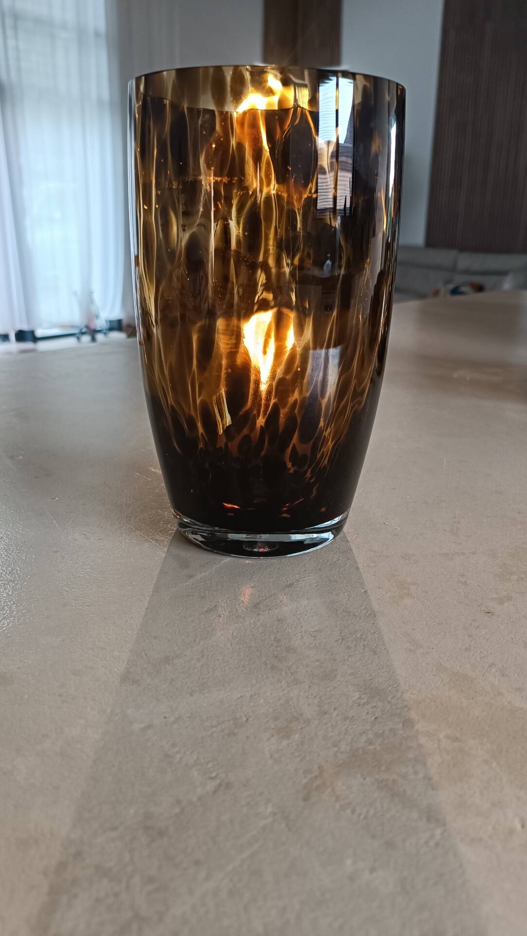 Vintage speckled amber and brown glass vase
