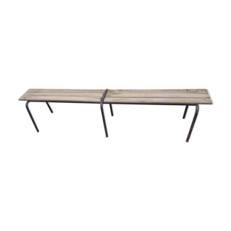 Banc d'école bois et métal vintage