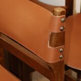 Series of 6 vintage Maison Regain chairs in leather and wood, 1960s