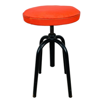 Tabouret à vis vintage années 50 skaï rouge