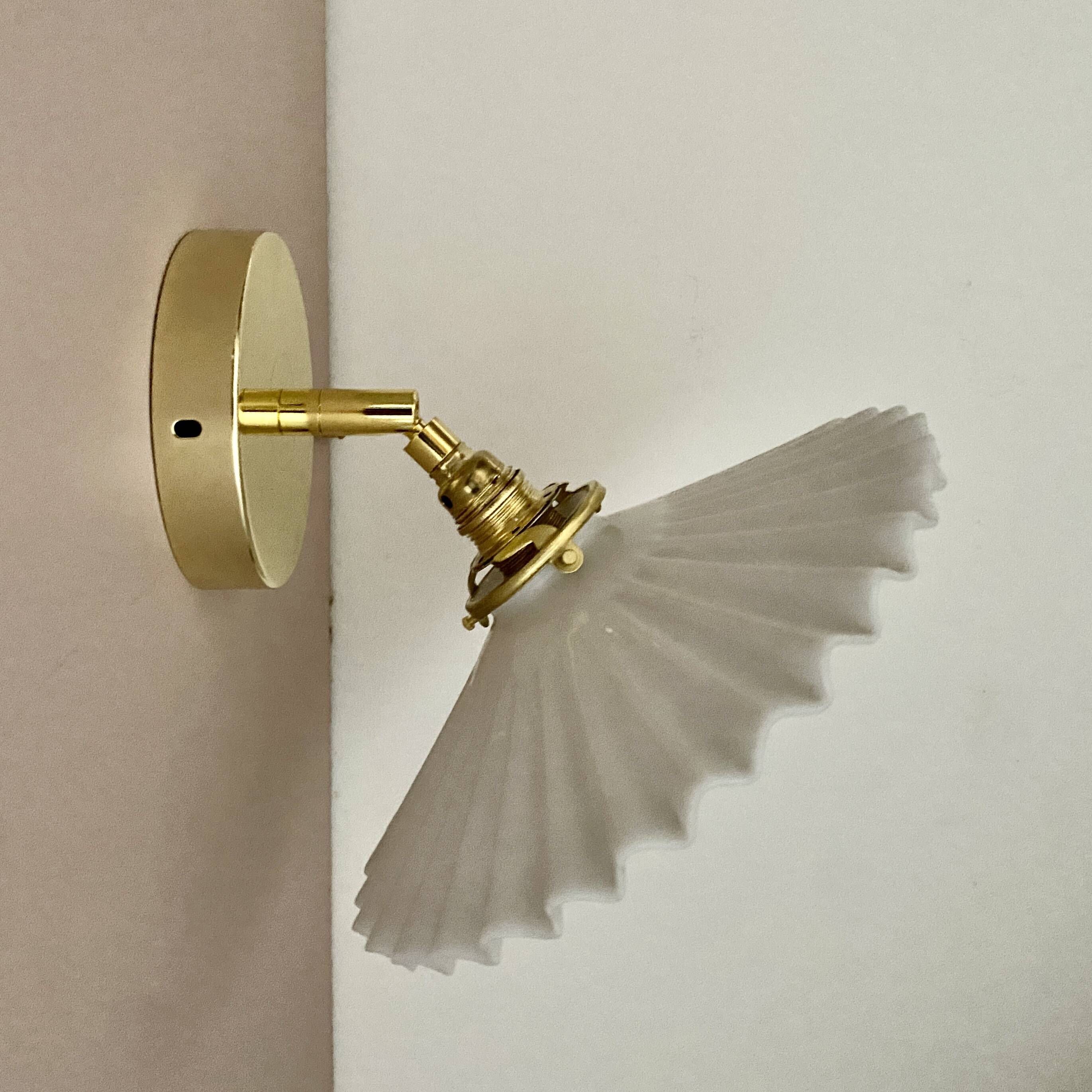 Vintage lampshade wall light in white opaline