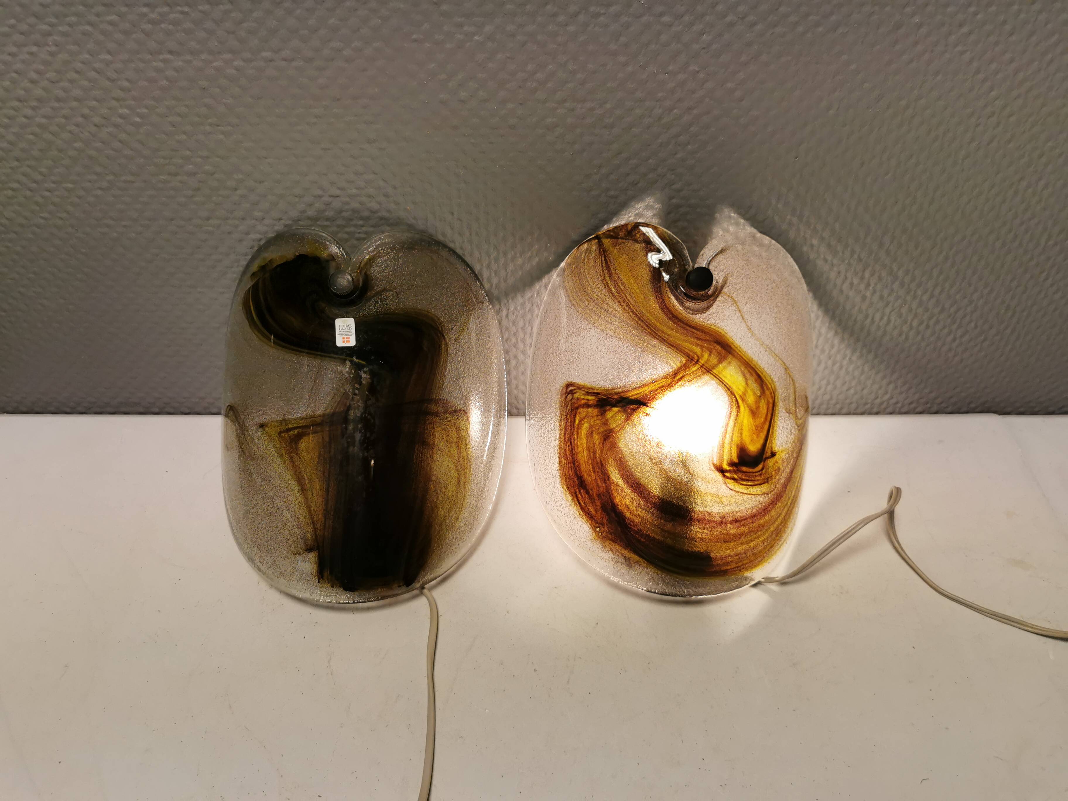 2 appliques murales en verre par Per Lutken pour la verrerie Holmegaard, années 1970