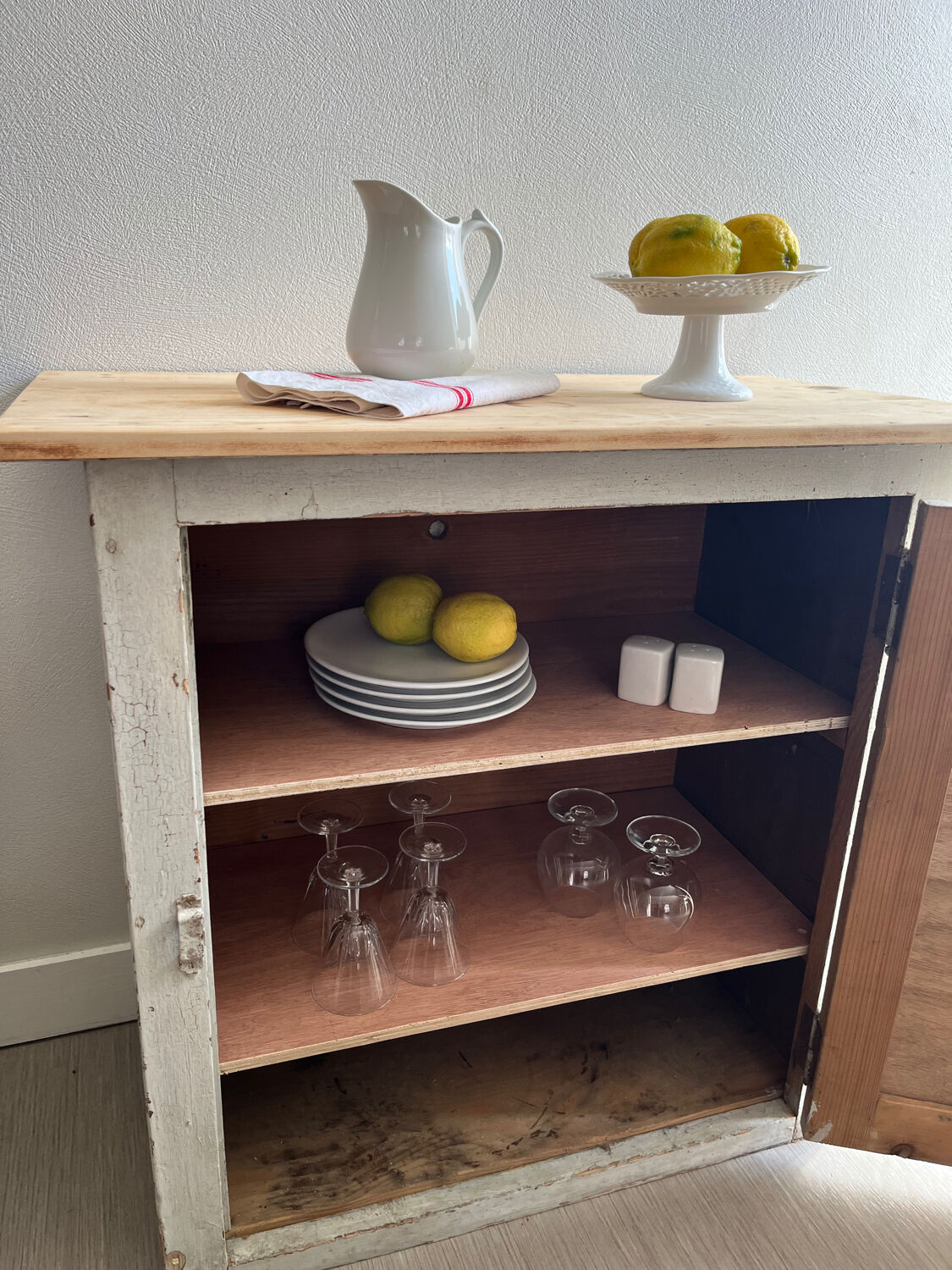 Old jam cabinet / small patinated wooden sideboard