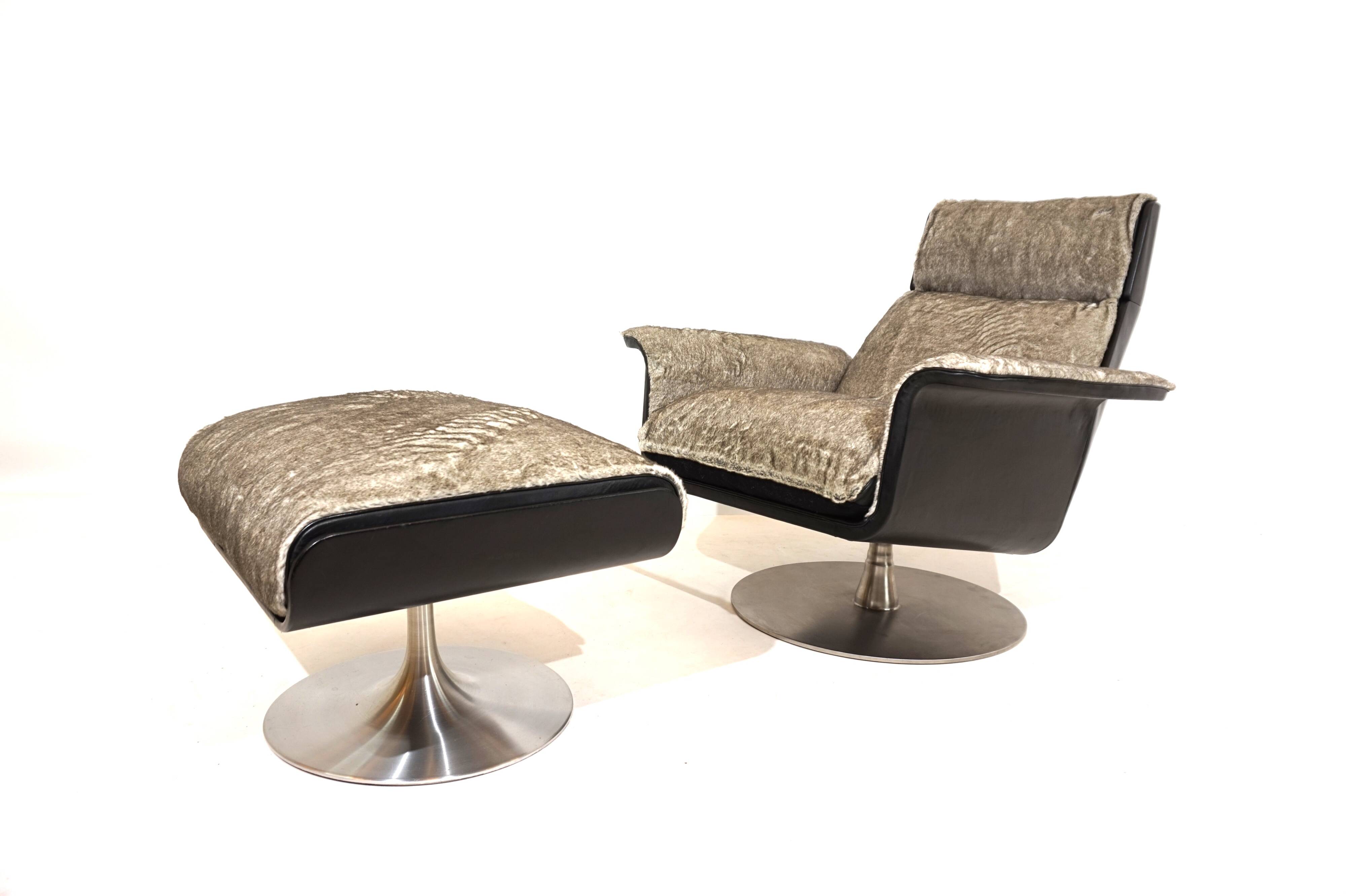 Fauteuil lounge Kaufeld Siesta 62 avec pouf par Jacques Brule