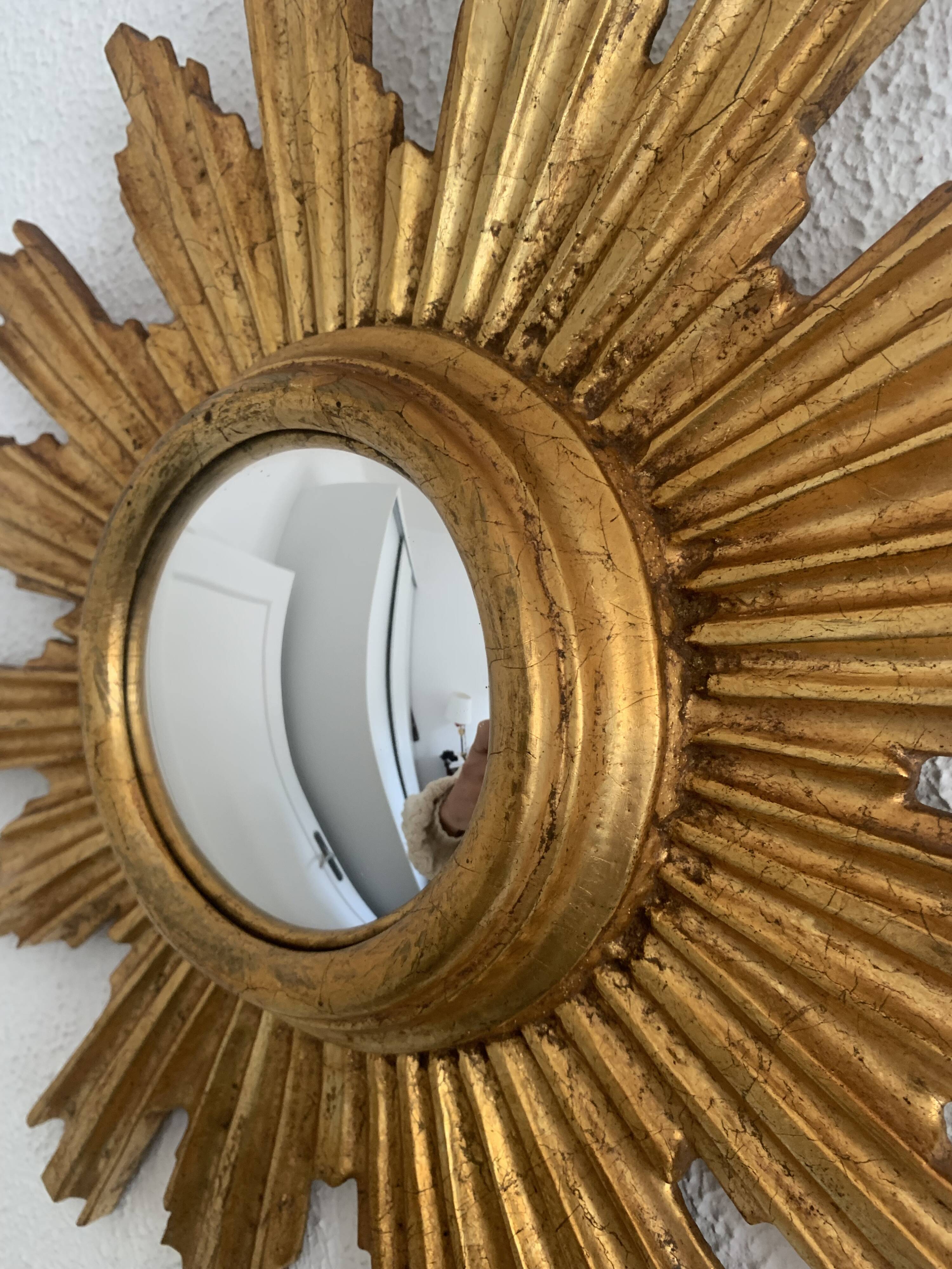 Vintage mirror 1960 sun witch gold leaf - 40 cm