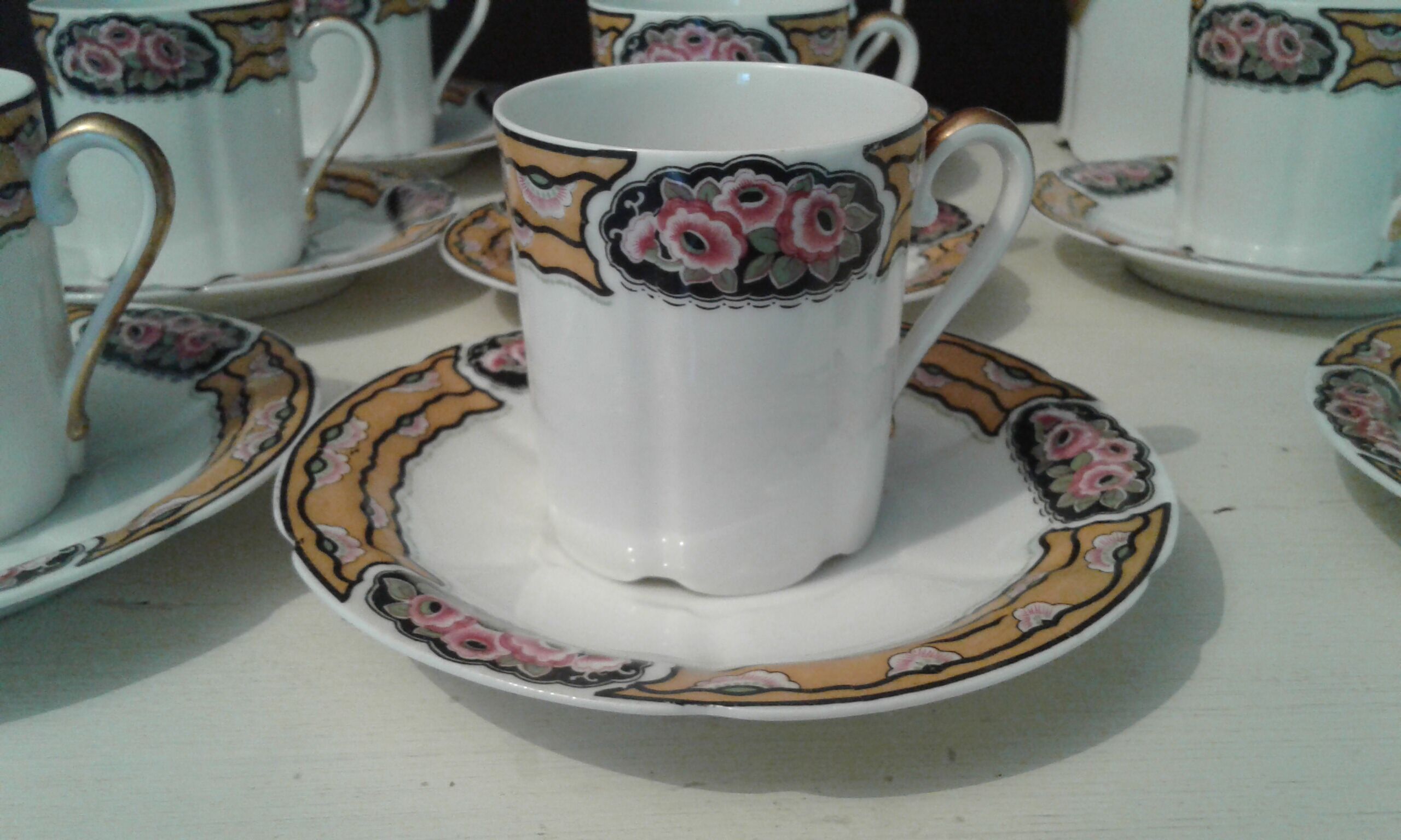 Fine porcelain coffee service art deco 21 pieces Limoges