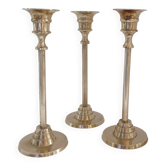 Set of 3 golden brass candle holders