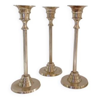 Set of 3 golden brass candle holders