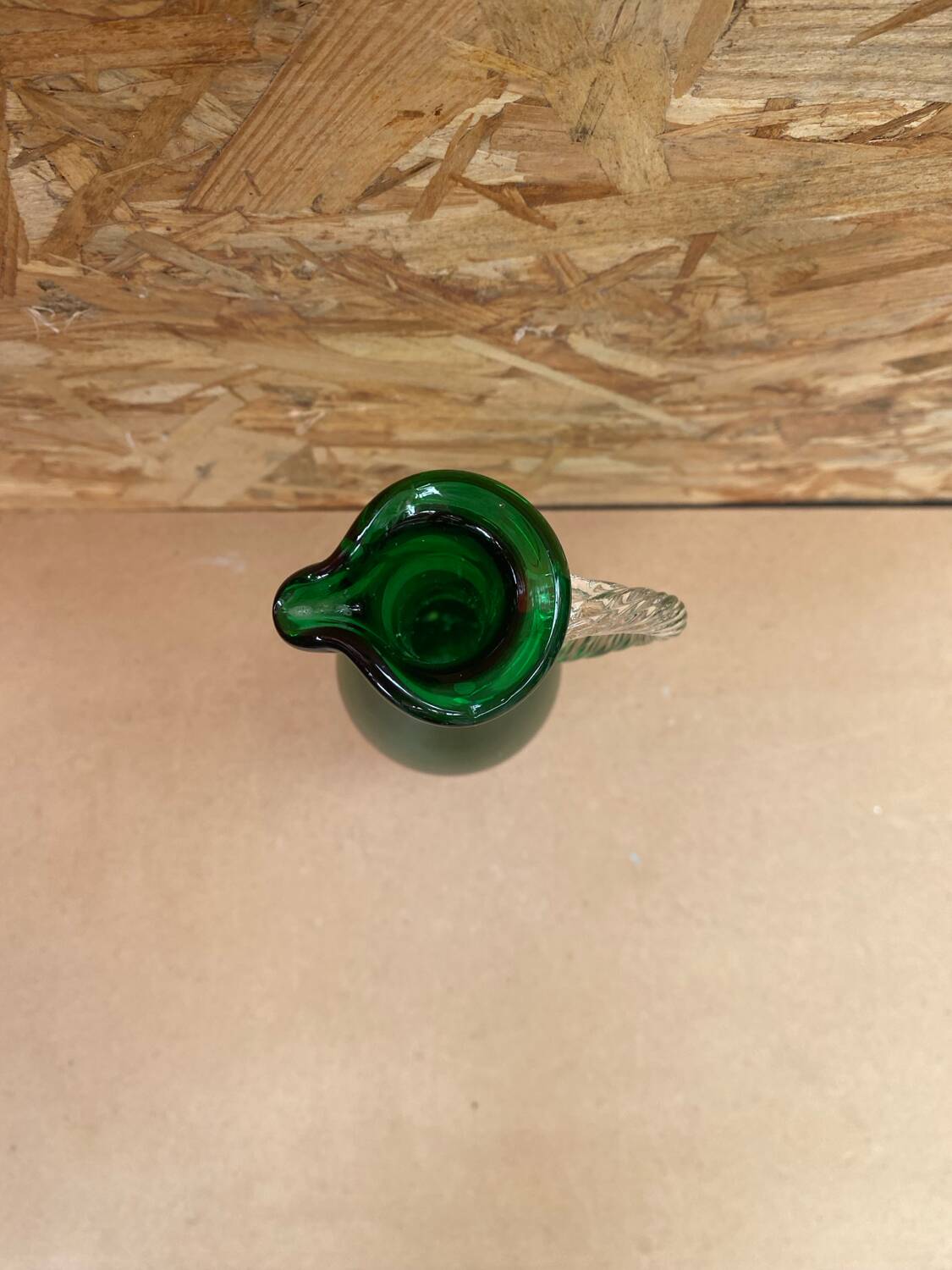 Antique green & clear glass pitcher ewer vintage