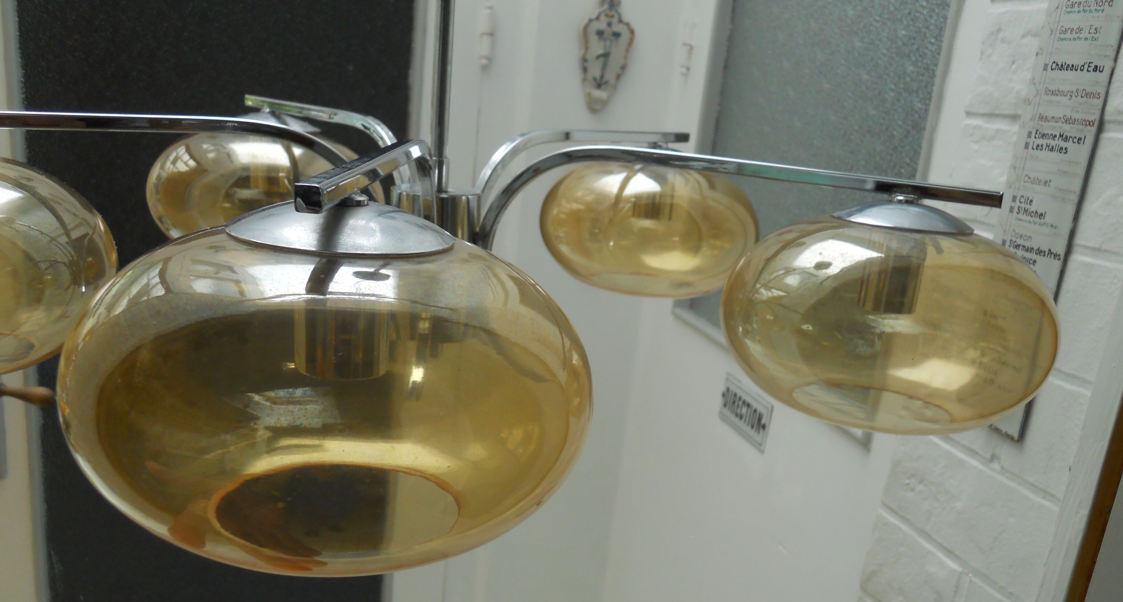 Vintage chandelier chrome and glass smokes 5 lights
