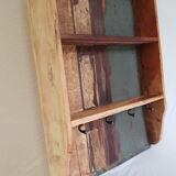 Wall shelf 3 shelves + 4 hooks cast iron in polychrome wood