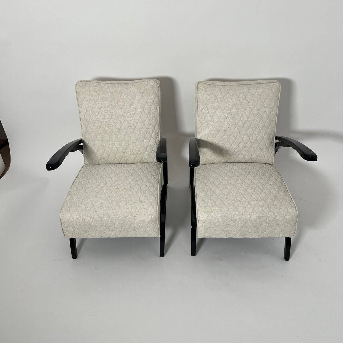 Set of Czechian Art Deco Black Laquered Lounge Chairs attributed to J. Halabala for Up Závody, 1930s