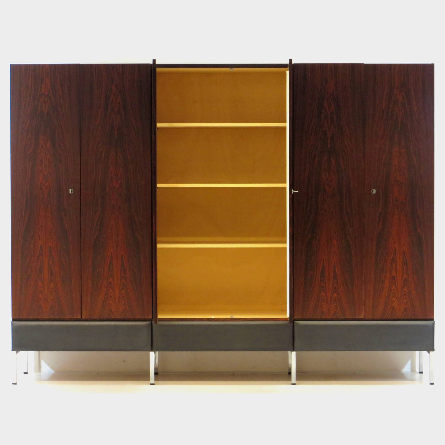 Grande armoire vintage moderne du milieu du siècle à 6 portes en palissandre et frêne, années 1960