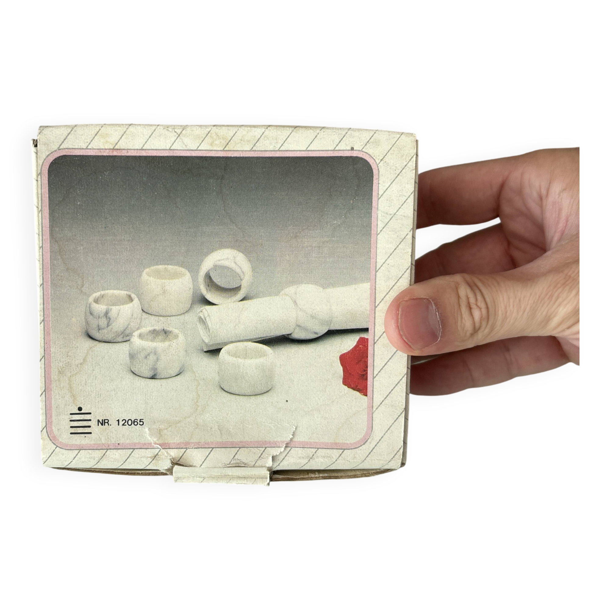 Vintage White Marble Napkin Rings – Set of 6 – Original Box
