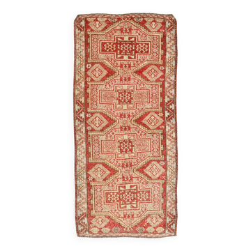 Tarecotta Red & Beige Long Wide Kilim Rug, Ethnic Patterned Rug, 141x309 Cm