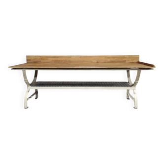 Table de boulanger vintage | Îlot de cuisine rustique avec base en fer et plateau en hêtre