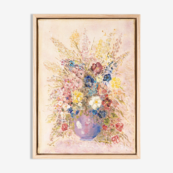 Bouquet de fleurs des années 1920, huile sur toile, 28 x 38 cm