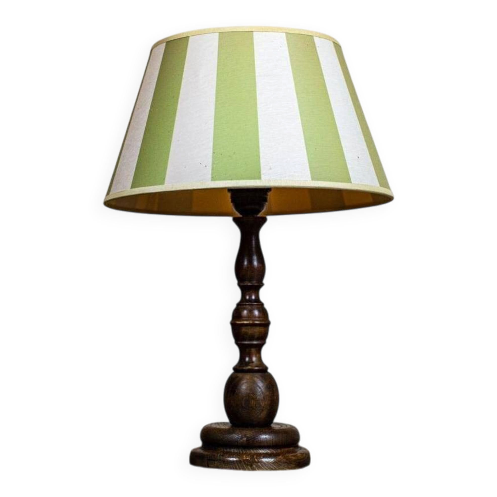 Electric Table Lamp with Green-White Shade, 1950s
