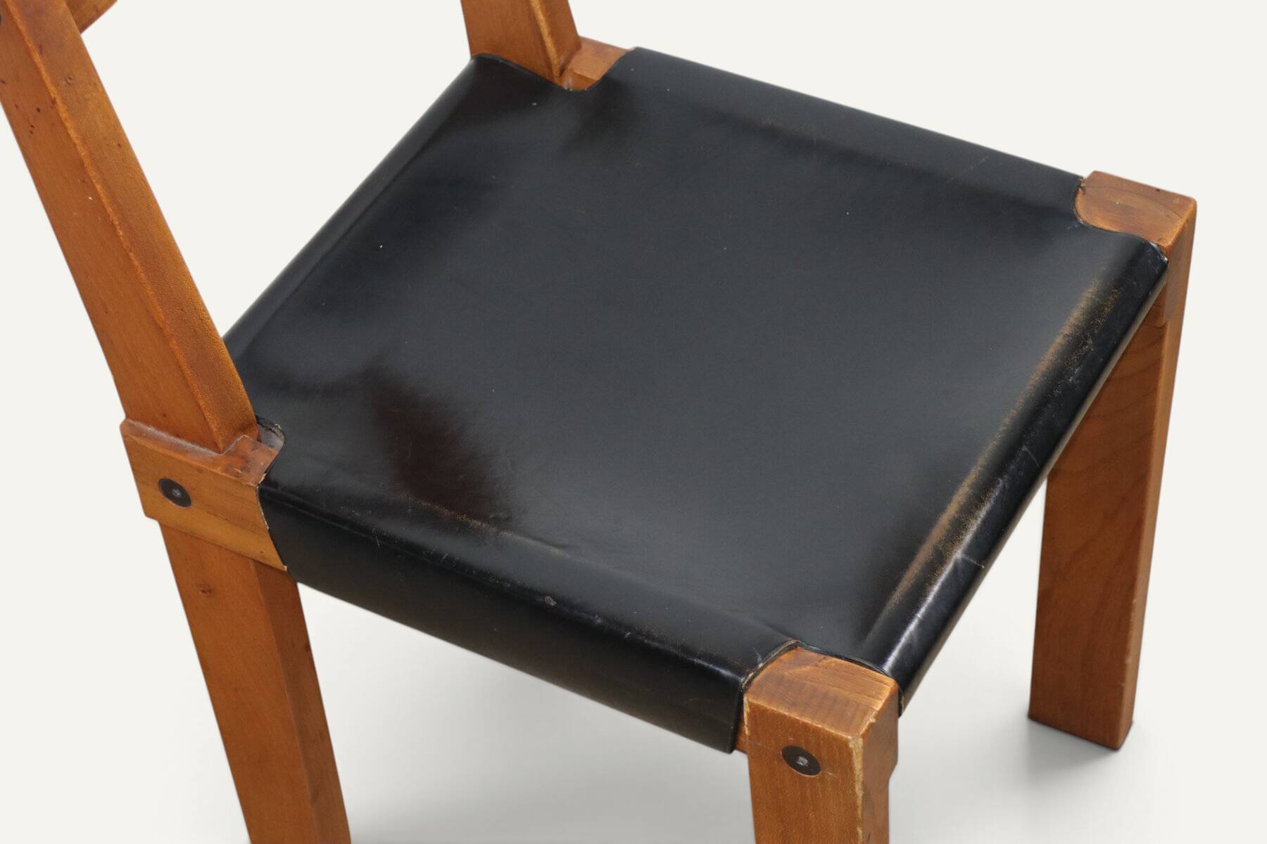 Chair S24 by Pierre Chapo – Solid elm and black leather – 1970