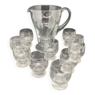 Pitcher and chiseled glasses service Flower pattern