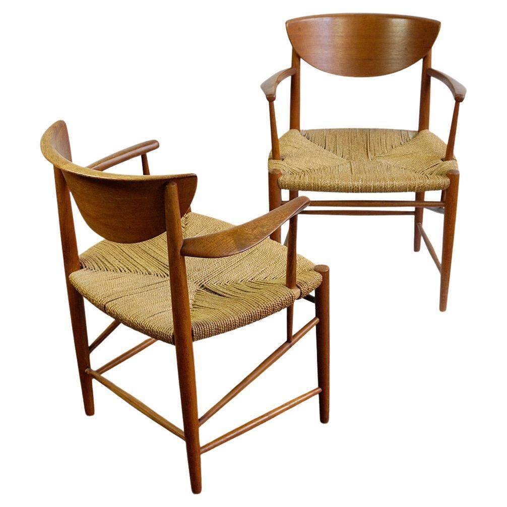 Pair of teak armchairs model 317 by Peter Hvidt for Soborg Mobler Denmark