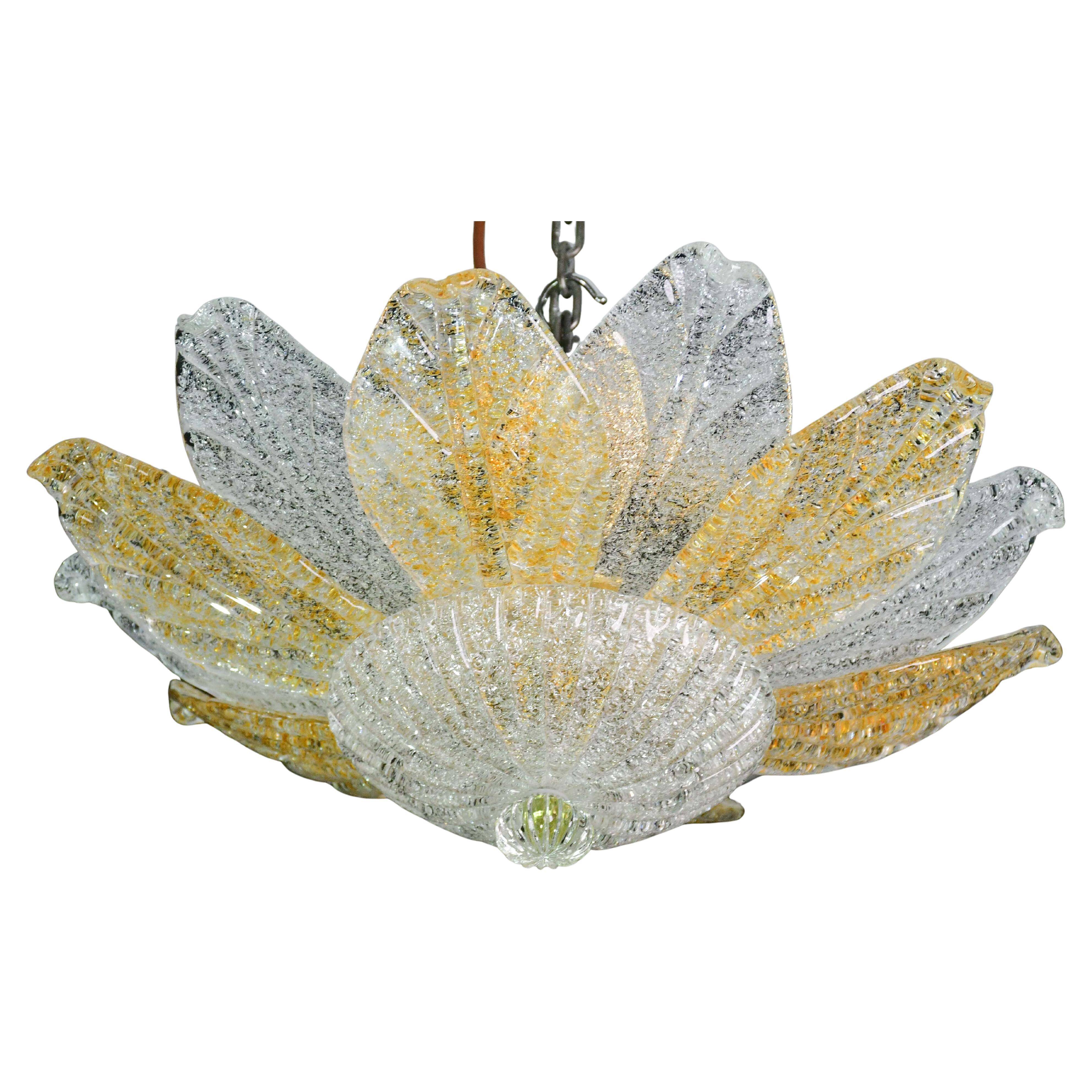 Petite vintage Italian Murano glass amber and transparent ceiling light