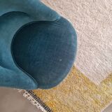 Fauteuil crapaud velours bleu avec franges