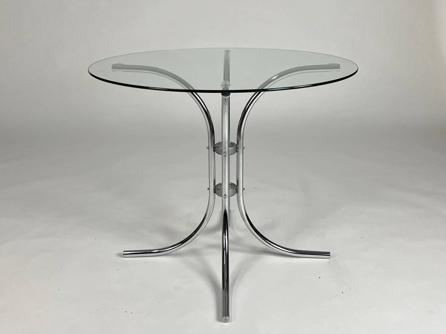 Vintage chrome glass round dining table 70s space age