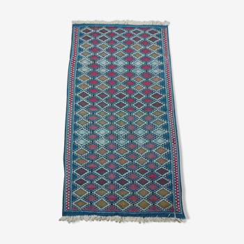 Tapis bleu en laine 100x190cm