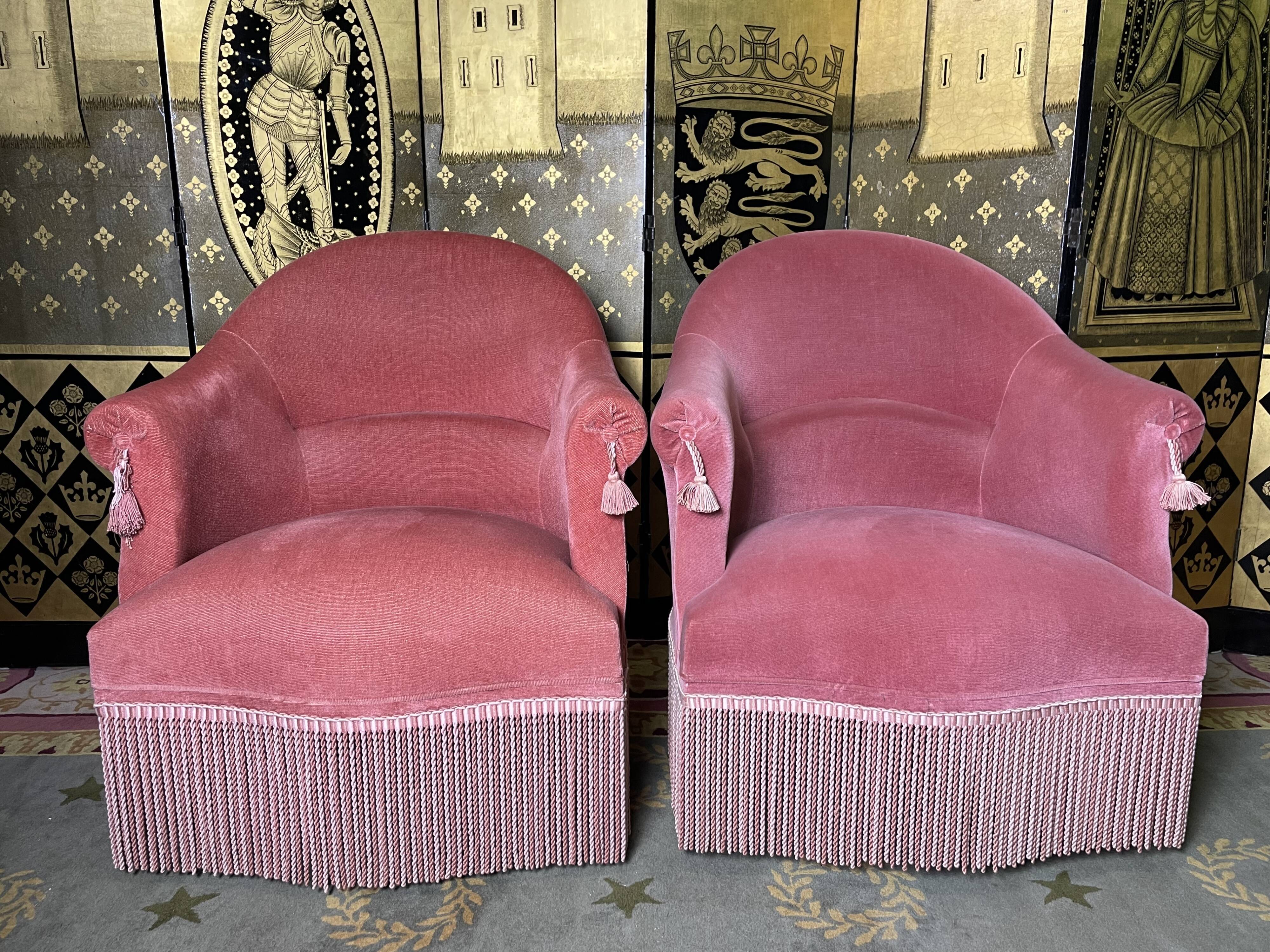Pair of toad armchairs style Napoleon III pink velvet