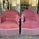 Pair of toad armchairs style Napoleon III pink velvet