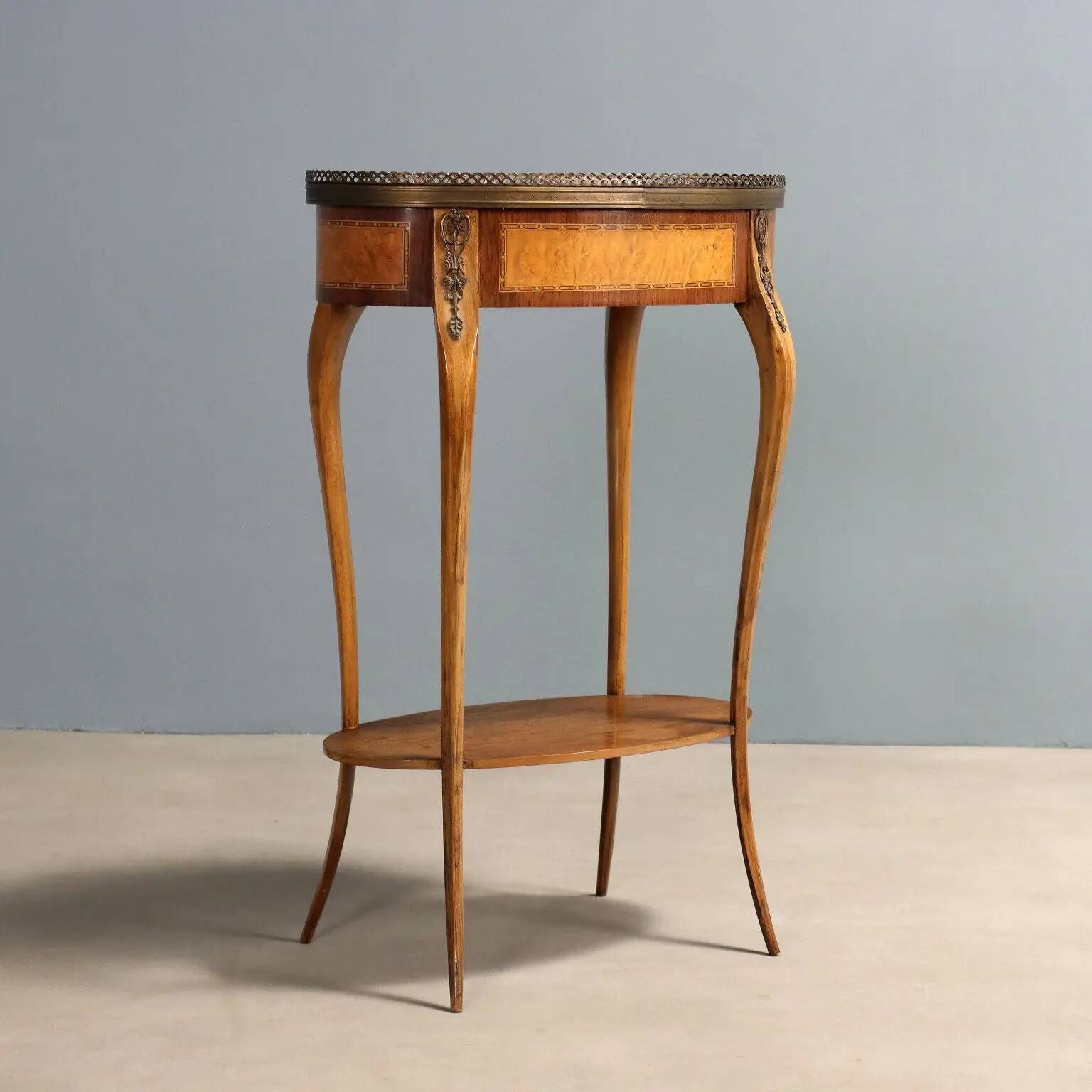 Small antique walnut and metal table, Italy, 20th century.