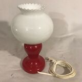Foot red glass Table lamp + reflector ball Opaline white Vintage