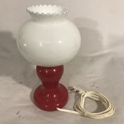 Foot red glass Table lamp + reflector ball Opaline white Vintage