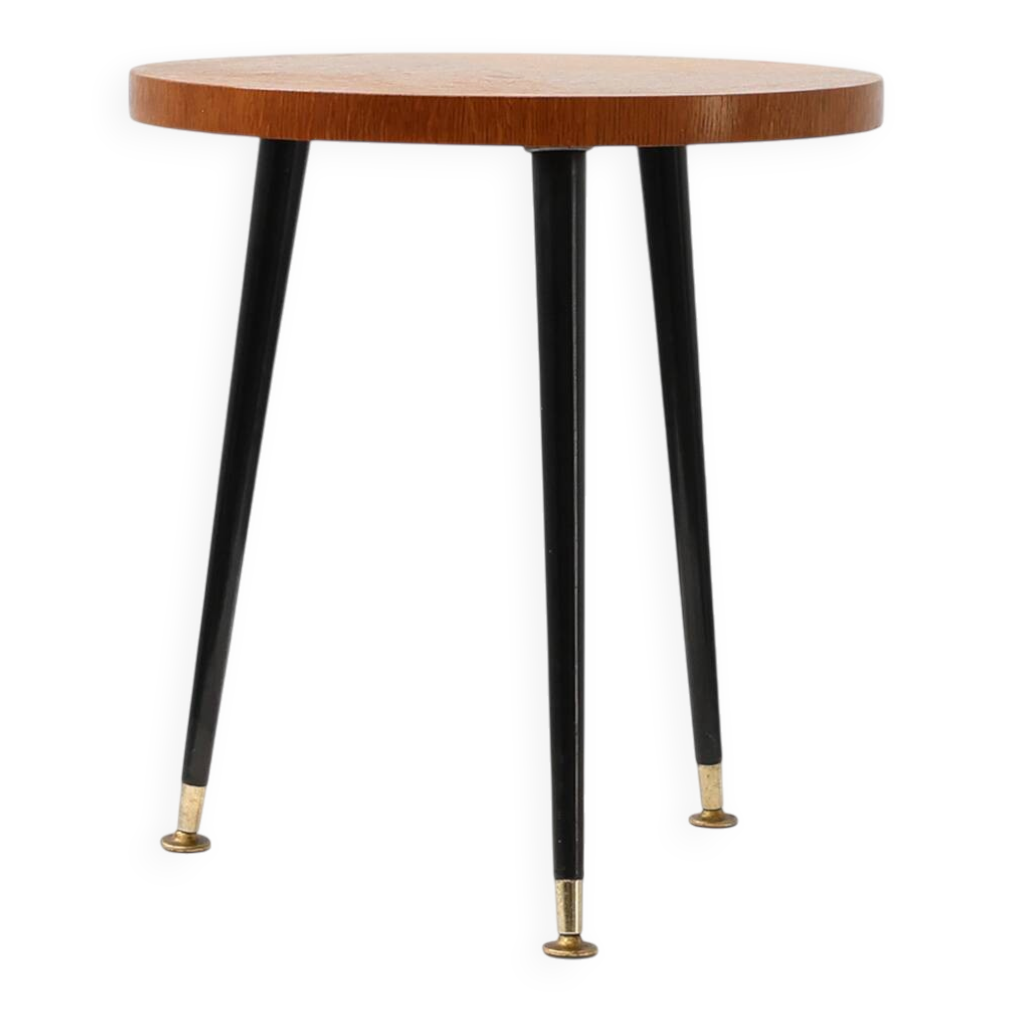 Mid‑Century Tripod Side Table with Black Tapered Legs and Brass Feet, Italy