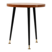 Mid‑Century Tripod Side Table with Black Tapered Legs and Brass Feet, Italy
