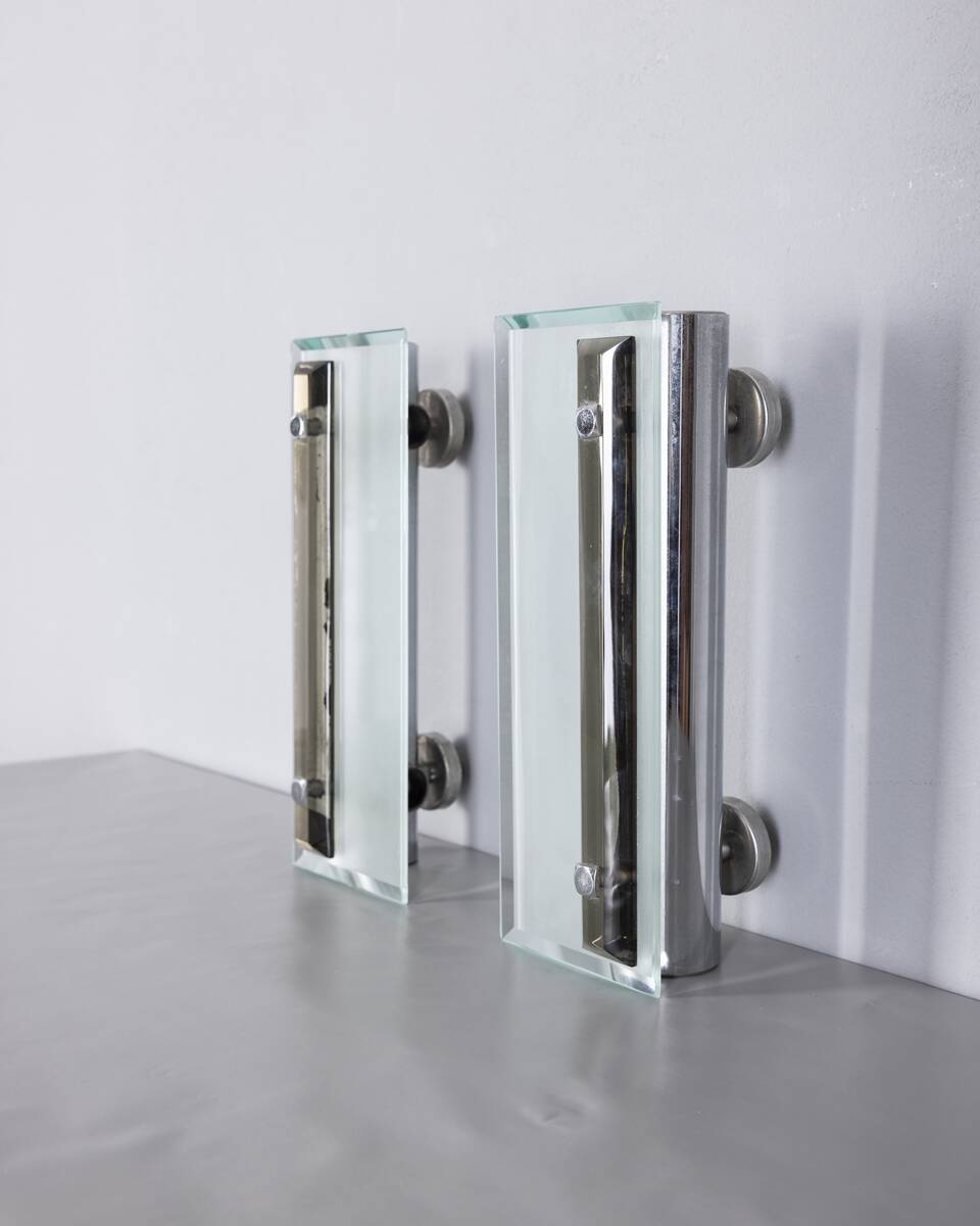 Pair of vintage 1960s metal and glass wall lamps, Italian design