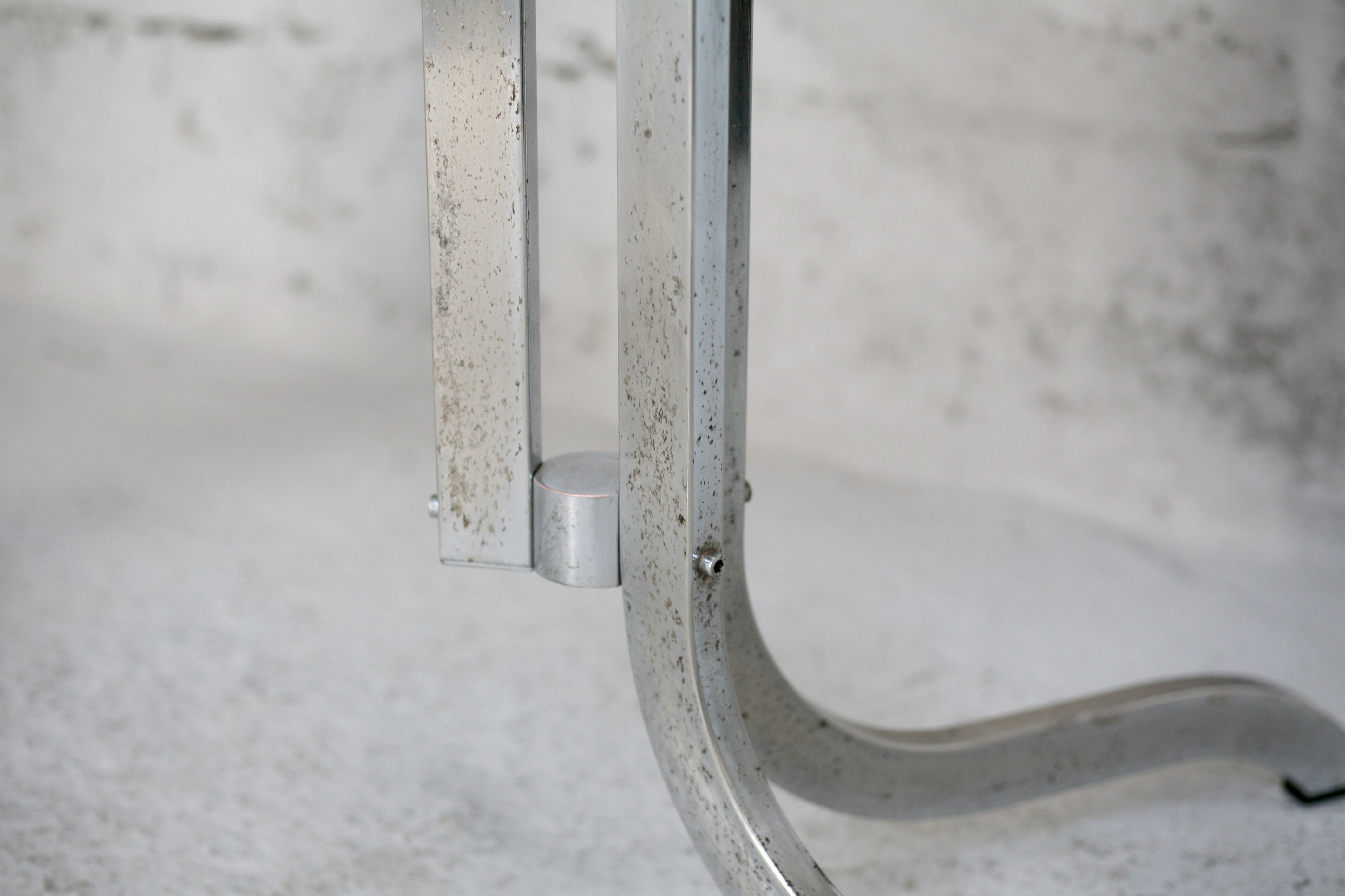 Table chrome steel smoked glass slab. France, circa 1970