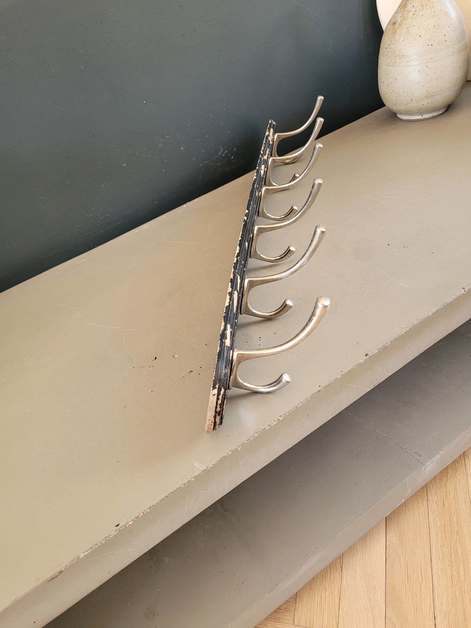 Antique wall coat rack with 6 hooks