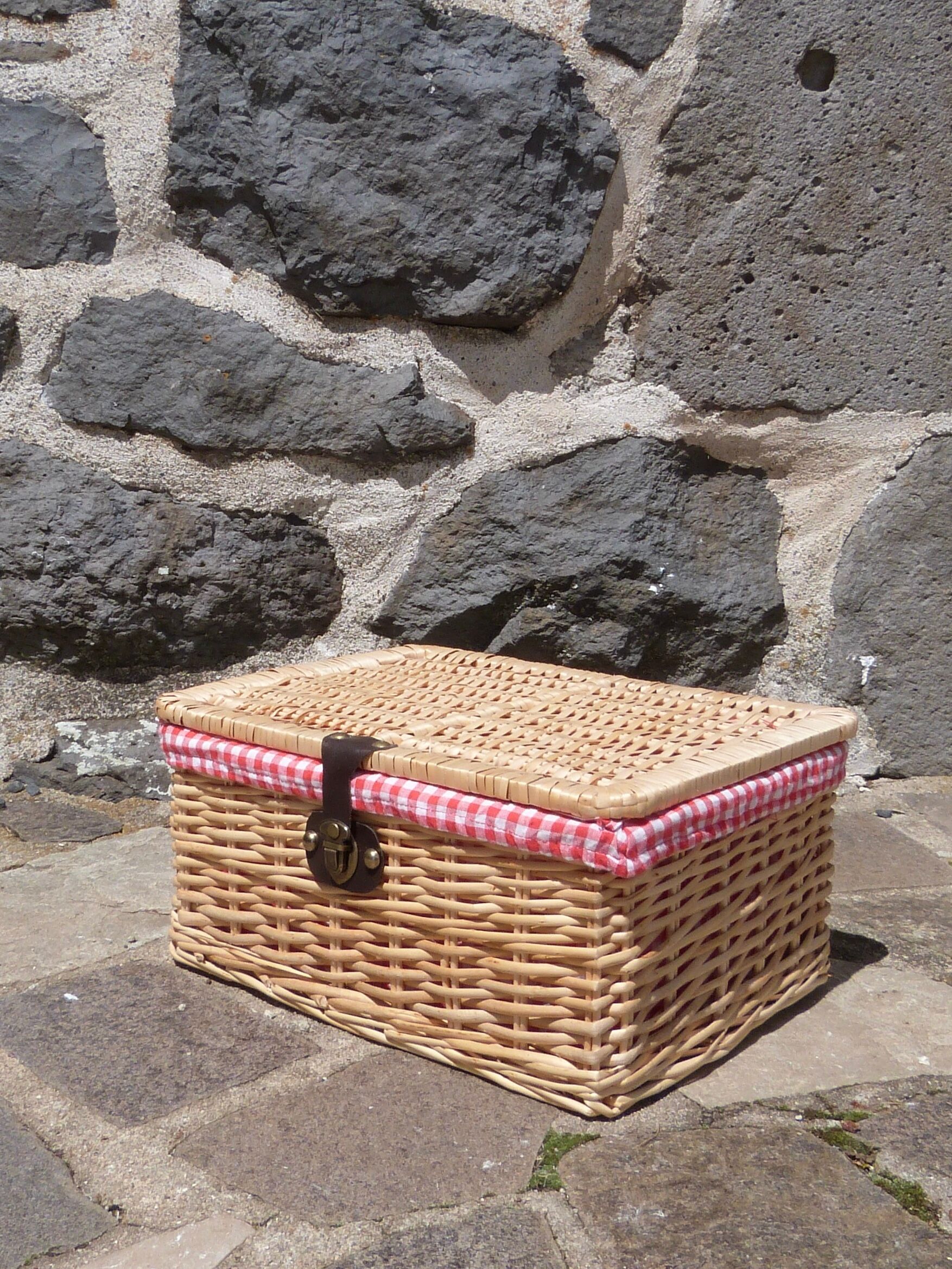Wicker basket with gingham fabric