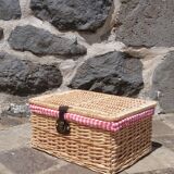 Wicker basket with gingham fabric