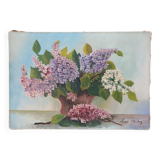 Painting bouquet of flowers, still life, signed Louis Andrey, oil on canvas, mid-twentieth