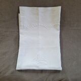 Large Monogrammed Pillowcase – Pure Cotton & Relief Embroidery – Early 20th Century