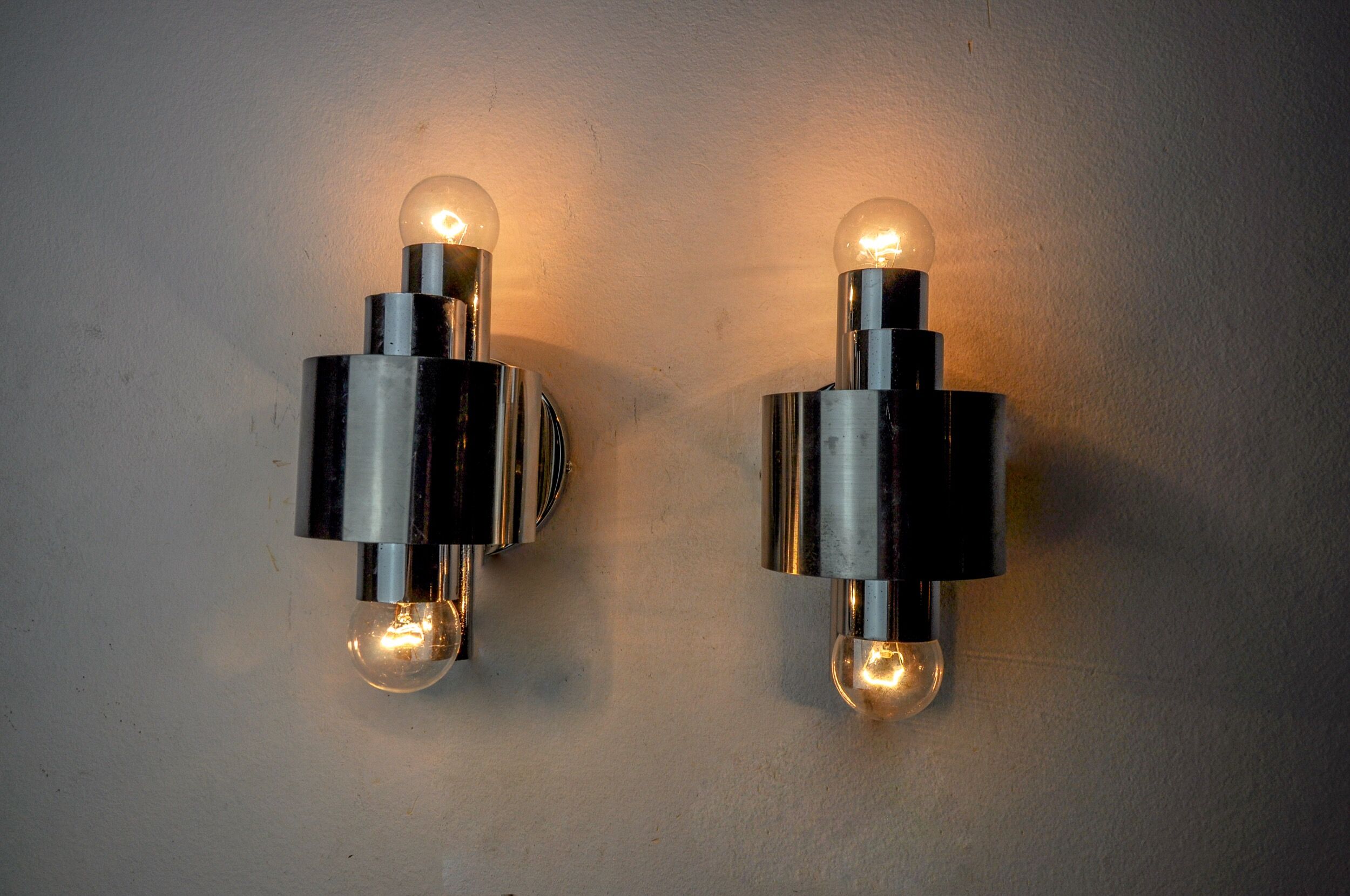 Pair of wall lights from Sciolari, chrome-plated metal, Italy, 1970