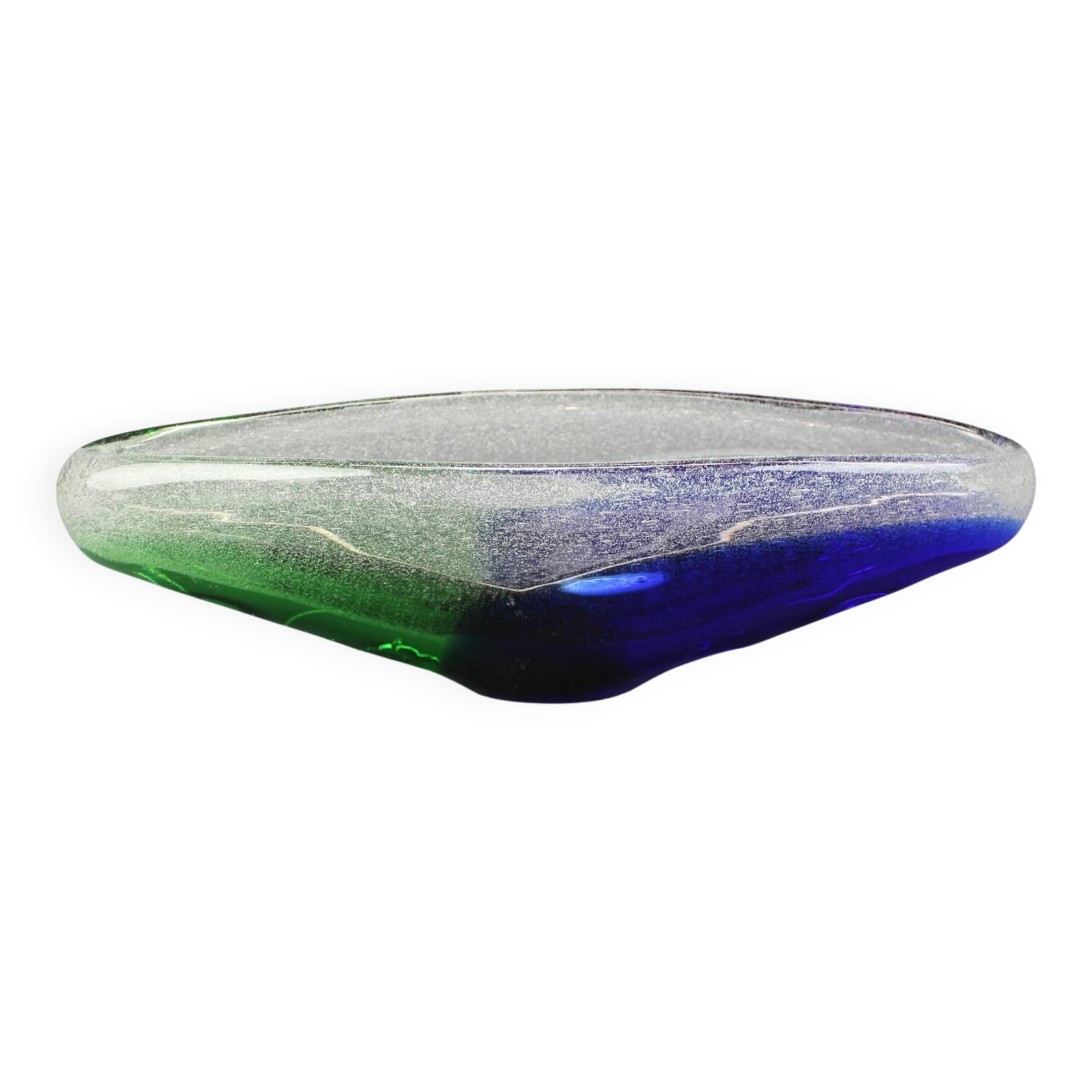 Bol en verre d'art Czechoslovakien Novy Bor bleu et vert, années 1960