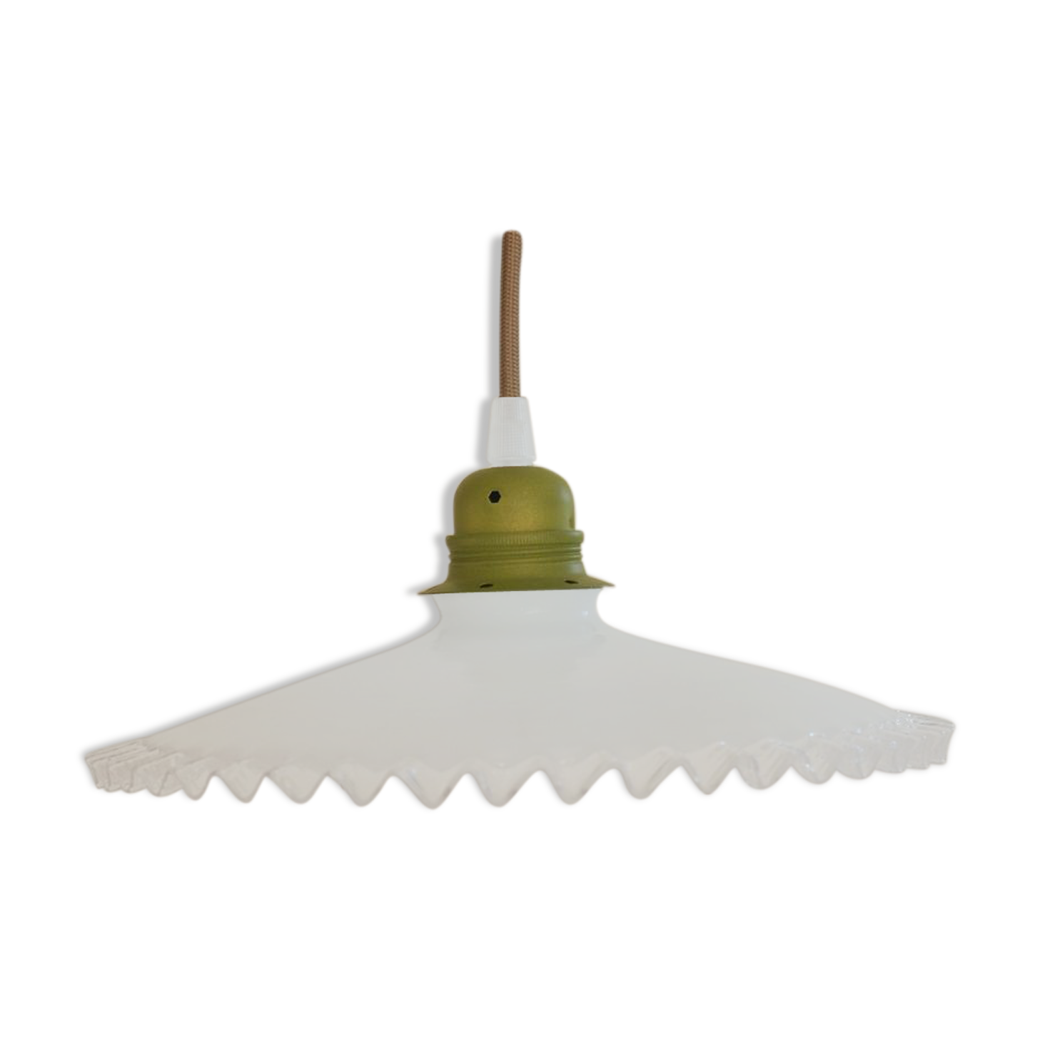 Opaline suspension, green-coloured metal socket