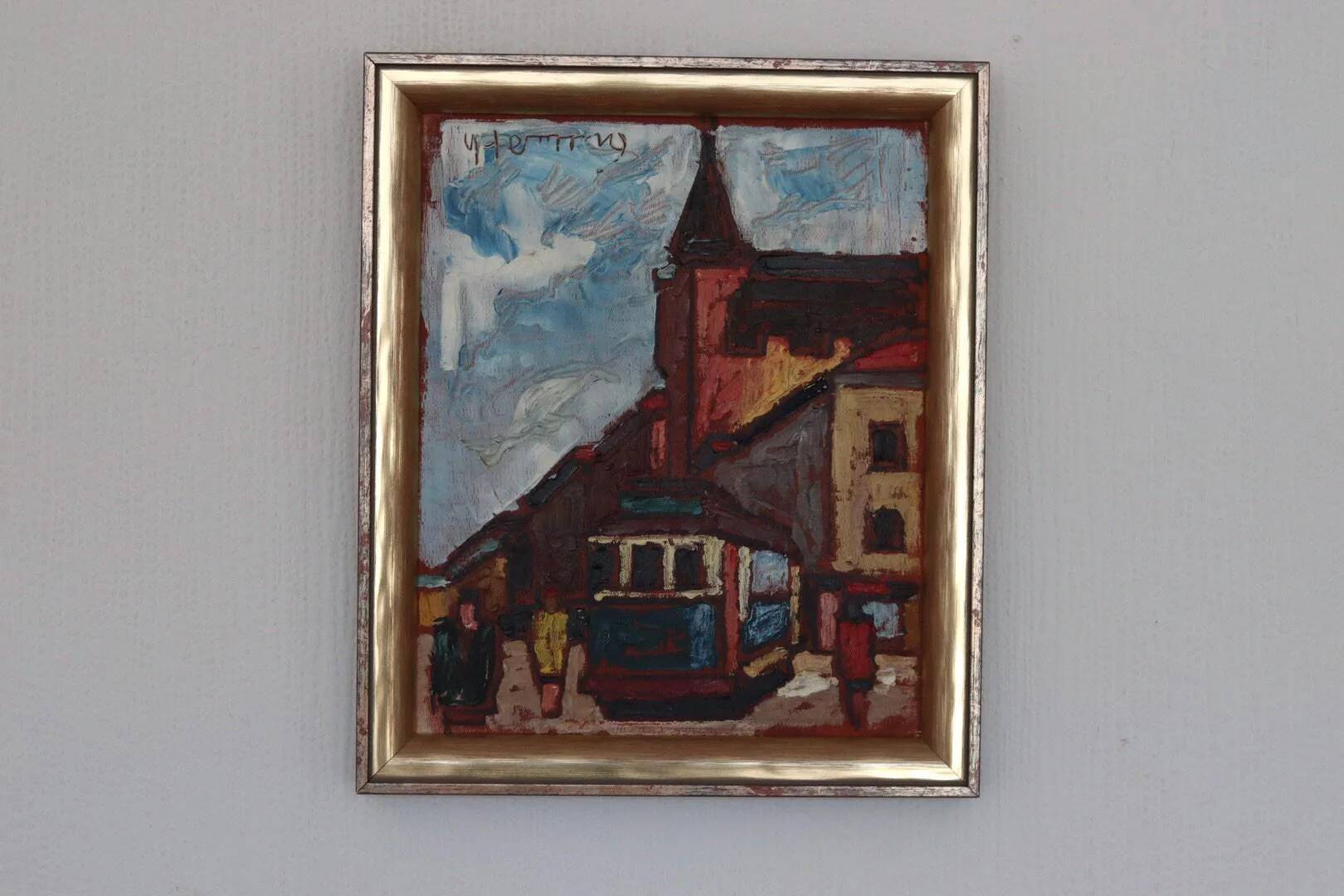 Original Mid Century Swedish Oil on Panel – “City II” by Wilhelm Henning –