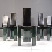 Copy of set of 6 Italian leather and green lacquer dining chairs, 1980s