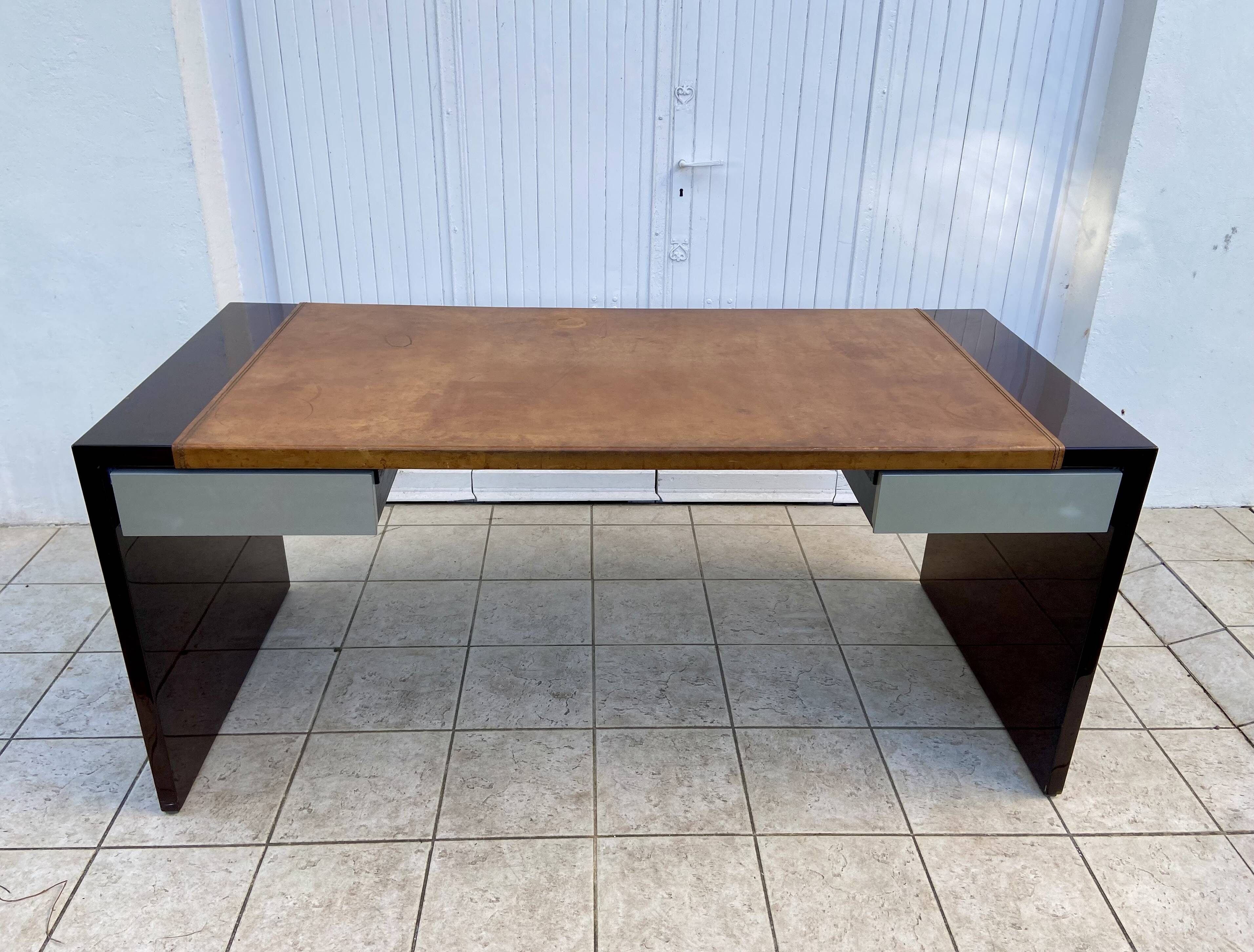1970s lacquer and leather desk
