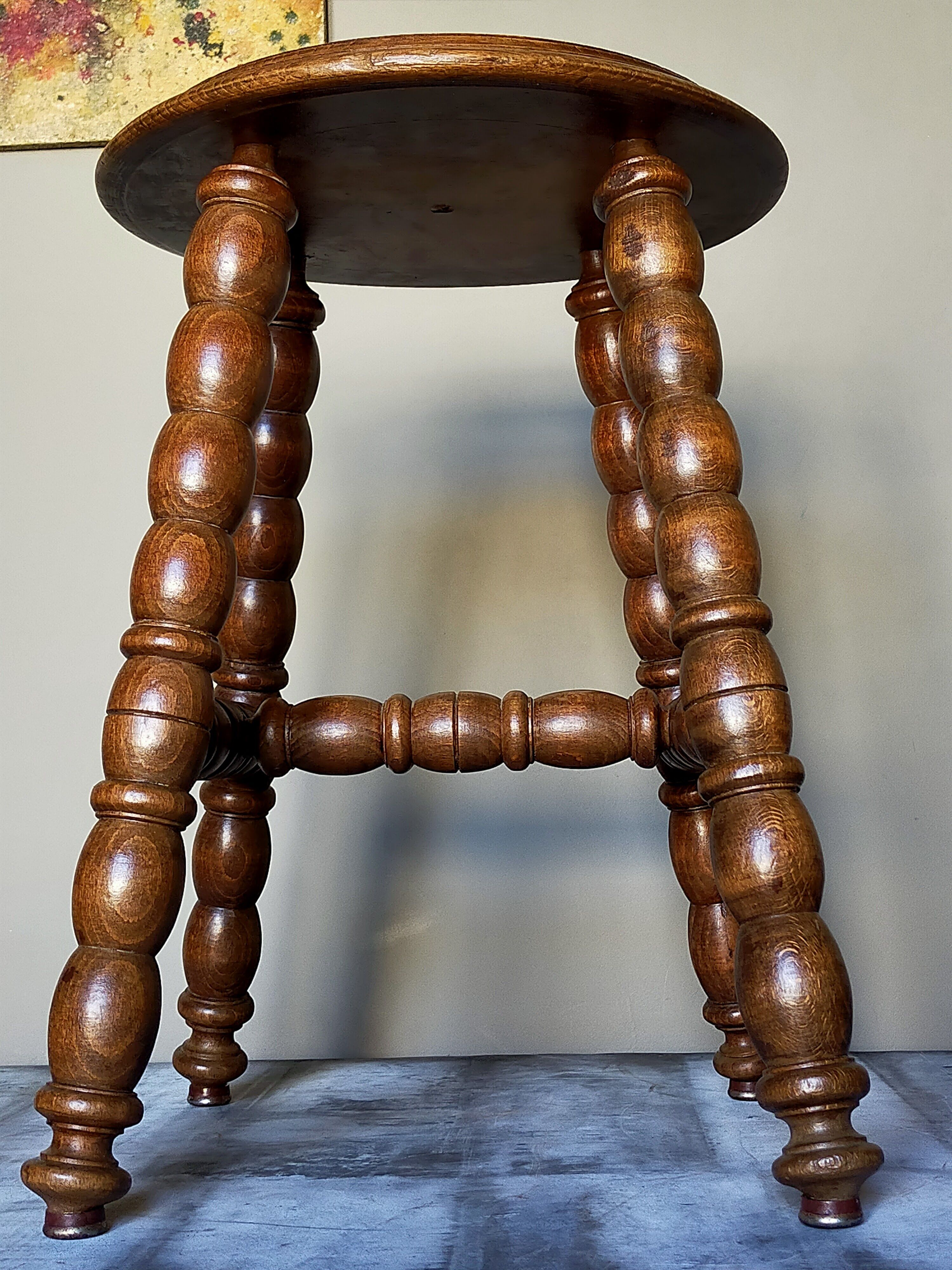 Vintage turned solid wooden stool